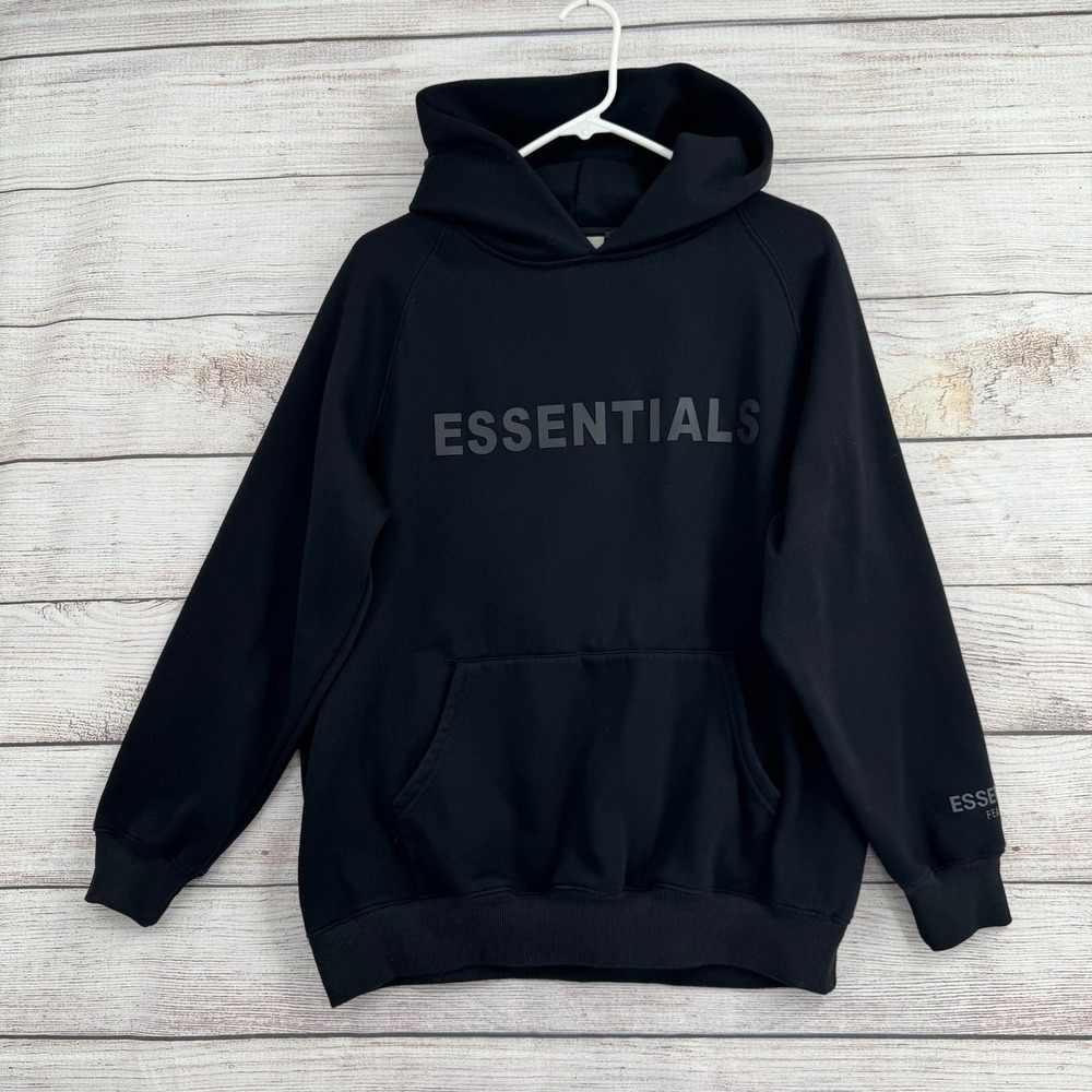 Fear of God Essentials Hoodie Mens Medium Black Logo Raglan Pullover